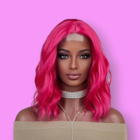 Hot Pink Wavy Shoulder Length Synthetic Wig - Picture 1 of 3